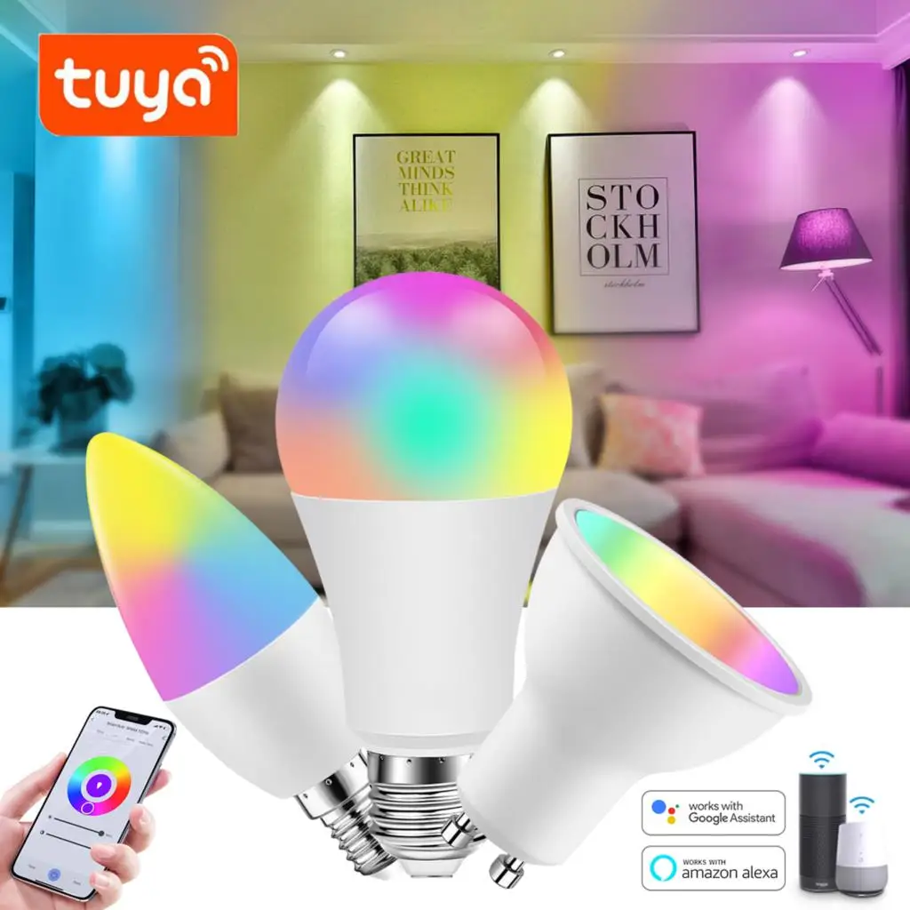 GU10 E14 E27 lampara led Smart bulb WIFI Tuya APP Control Smart home Led lamp Light Compatible with Alexa Google Home 90-265V