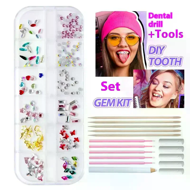 /ACR/Dental Tooth Gems Crystal Diamond Heart Round Shaped Ornament Diy Tools Various Shapes Color Teeth Jewelry Denture 1 Set