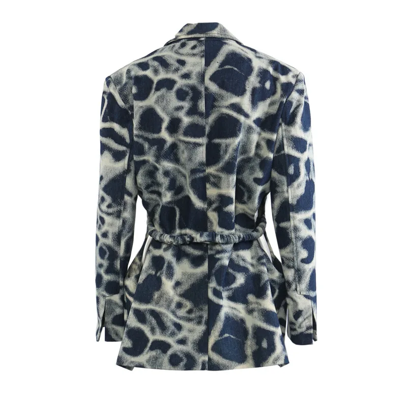 HKSH 2026 Spring Autumn New Women's Blazer Tie-dye Single Button Pockets Waist Cinching Elegant Coats Retro Denim Jacket HK18495