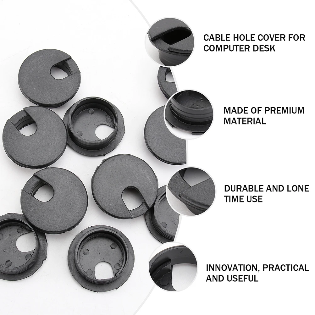 

30pcs Hole Cover Cable Grommet Data Black Wire Grommets Line ganizer for Cords Desk Tidy Black Plastic Hardware Sealing Pad
