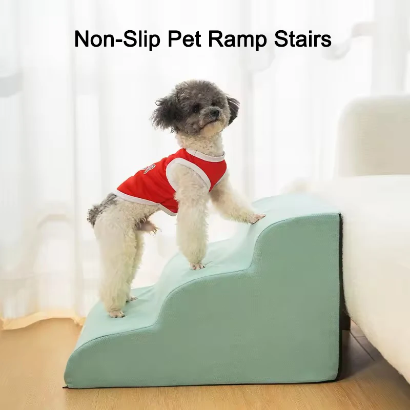 Non-Slip Ramp Stair Dog Stairs Pet Sponge Ladder Older Cat Dog Steps 3 Tiers Training Stairs Removable and Washable Pet Supplies