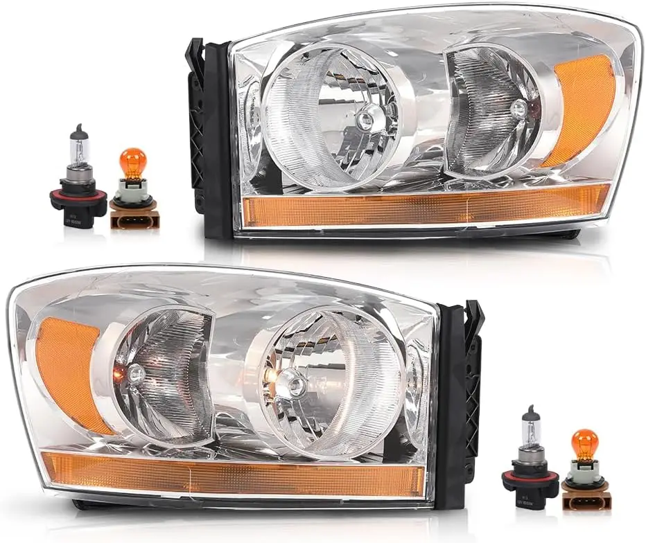 

Headlights Assembly w/Bulbs Light Bar Left and Right Side Compatible with Dodge Ram 1500 2006-2008/Fit Dodge Ram 2500 3500 2006-