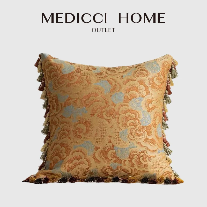 Medicci Home Chinoiserie Lucky Cloud Geometry Pattern Jacquard Amazing Pillowcase Luxury Cushion Cover European Sham With Tassel