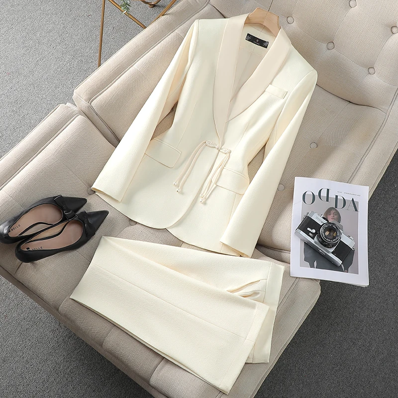 ZJYT Elegant Office Lady Formal Blazer Suits Pant Sets 2 Pieces Womens Outfit Plus Size Long Sleeve Jacket Trousers Work Wear