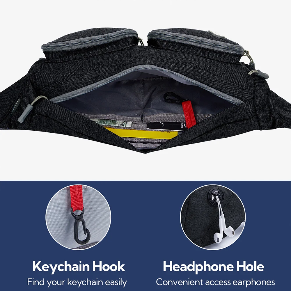 WATERFLY Fanny Pack Waist Bag Travel Hip Pouch Bum Bag Plus Size Crossbody Fannie Pack Adjustable Belt For Man Woman Hiking