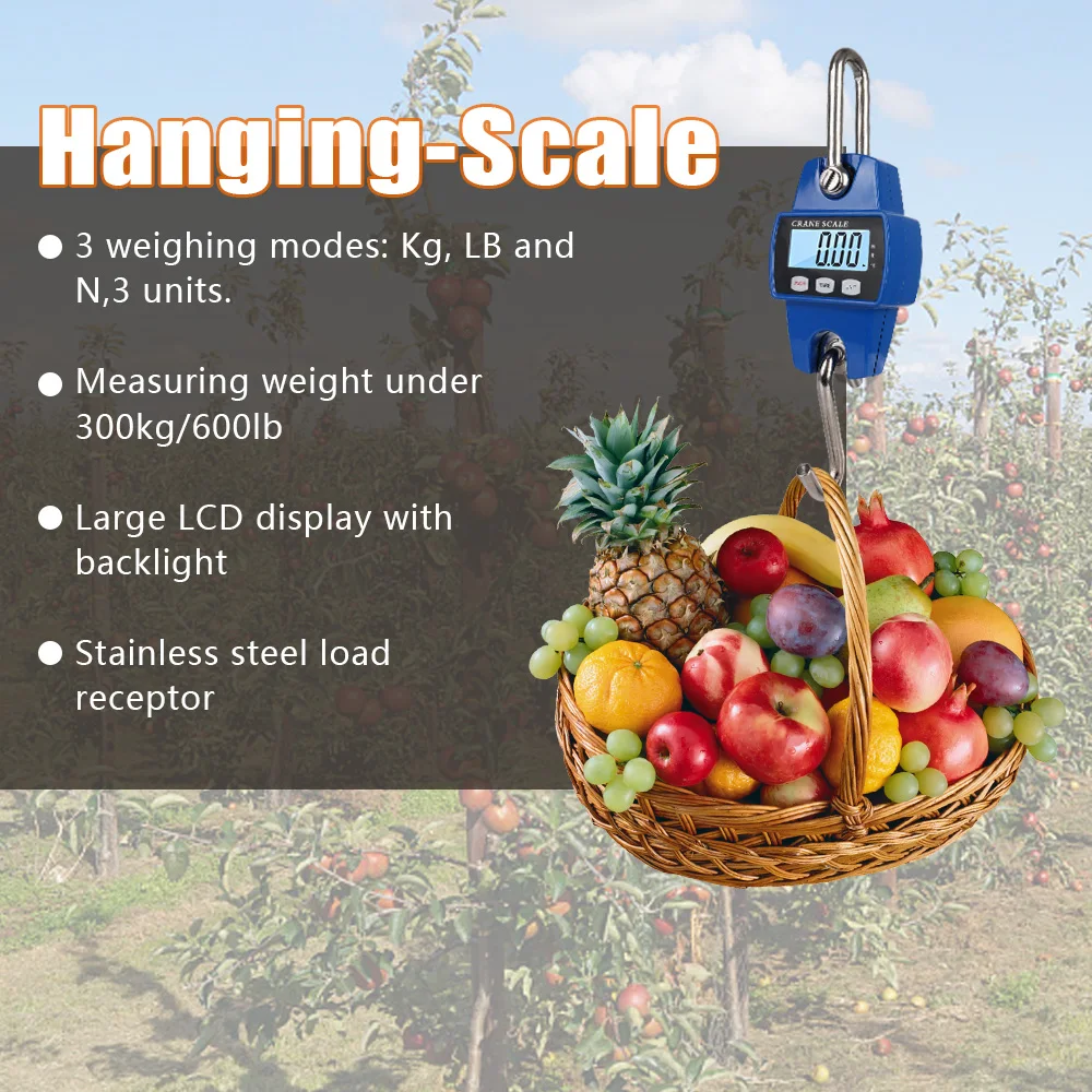 Electronic Digital Stainless Steel Crane Scale Heavy Duty Hanging Hook Scales Portable Weight 300kg