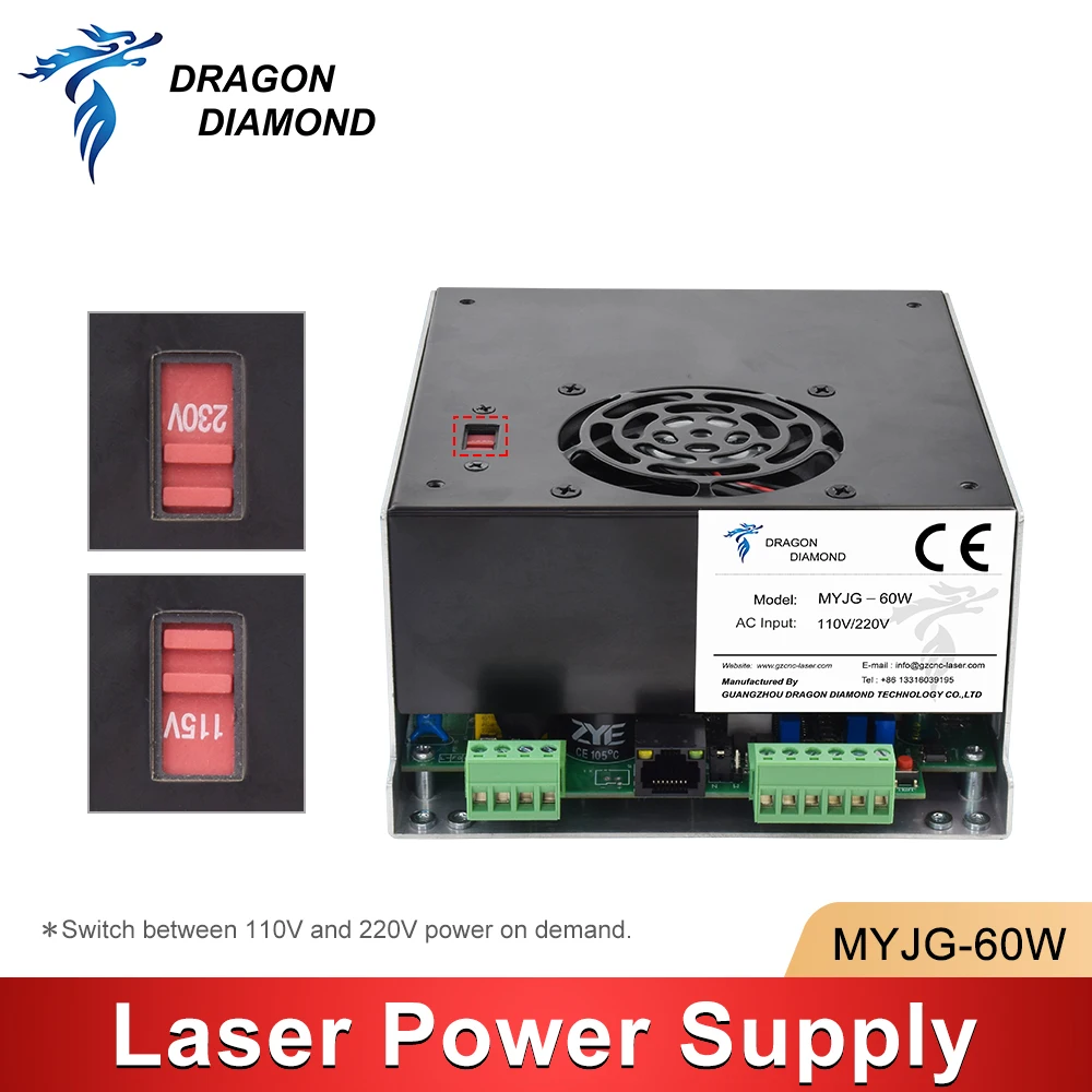 MYJG 60W Co2 Laser Power Supply 110V-220V For Co2 Laser Tube Engraving / Cutting Machine