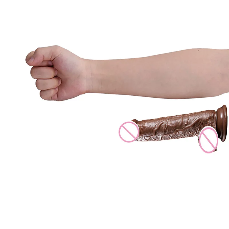 Realistic Silicone Big Dildo with Strong Suction Cup Hand-Free Play Vagina G-spot Anal Brown Adult Sex Toy for Women Lesbian