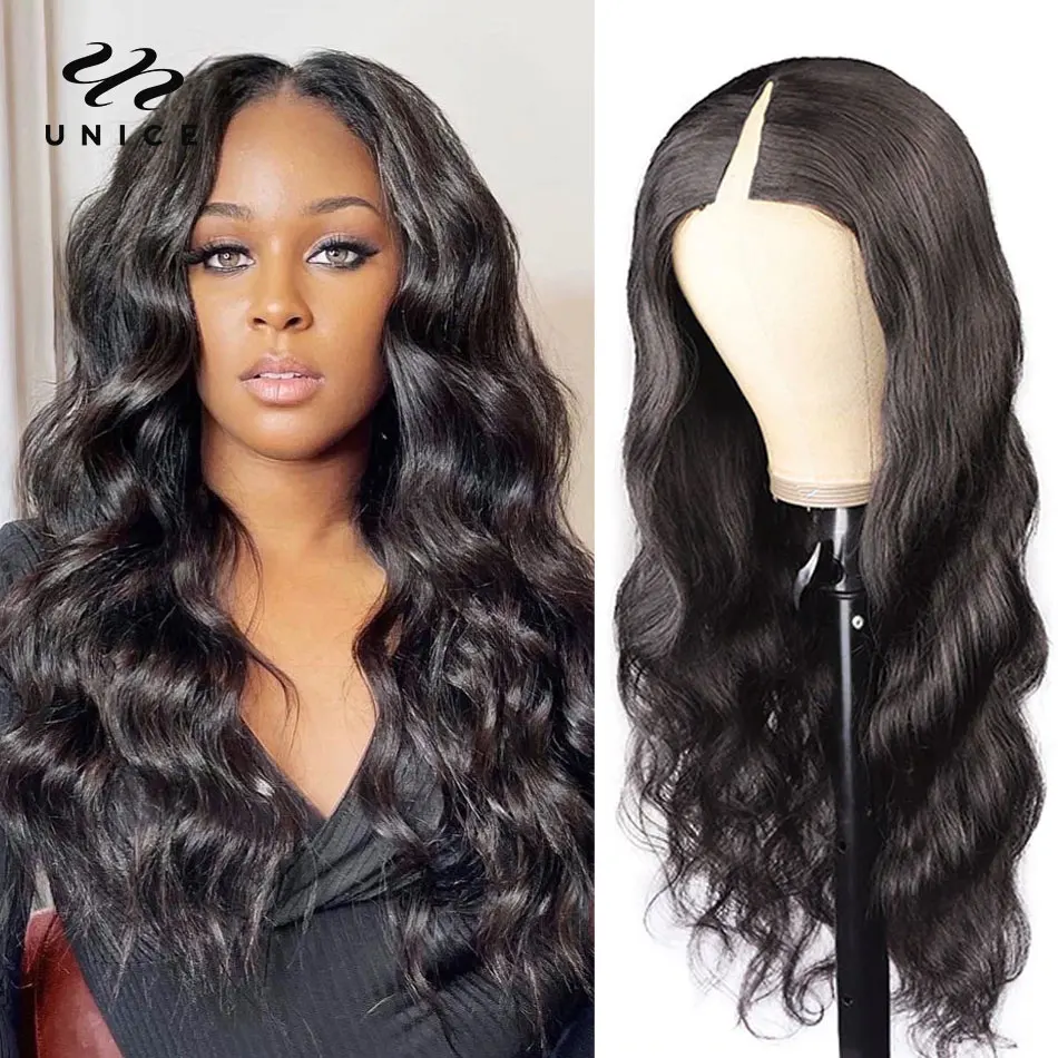 UNice Hair V Part Wig Human Hair Upgrade U Part Wig Natural Body Wave V Part Wig No Sew In V Shape Mininal Leave Out Easy Blend