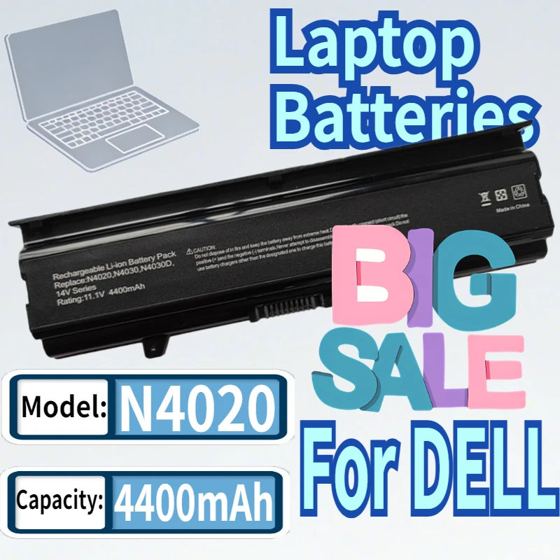 11.1V 4400mAh N4020 TKV2V Laptop Battery For DELL Inspiron 14V 14VR M4010 N4020 N4030 N4030D FMHC10 312-1231 KG9KY W4FYY X3X3X