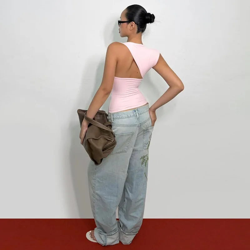Frühling Einfarbig Elegante Casual Cropped Top Sommer Mode Unregelmäßigen Ausschnitt Ärmellose Slim-fit Weste Casual Täglichen Tanks top