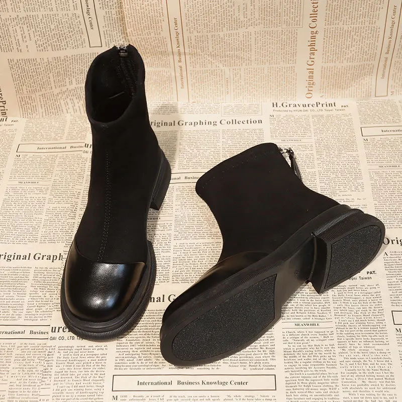 

Elastic Korean Style Women's Boots Autumn Winter New Fashion Short Boots Thickened Warm Inner Fleece Casual Mid-Calf Boots