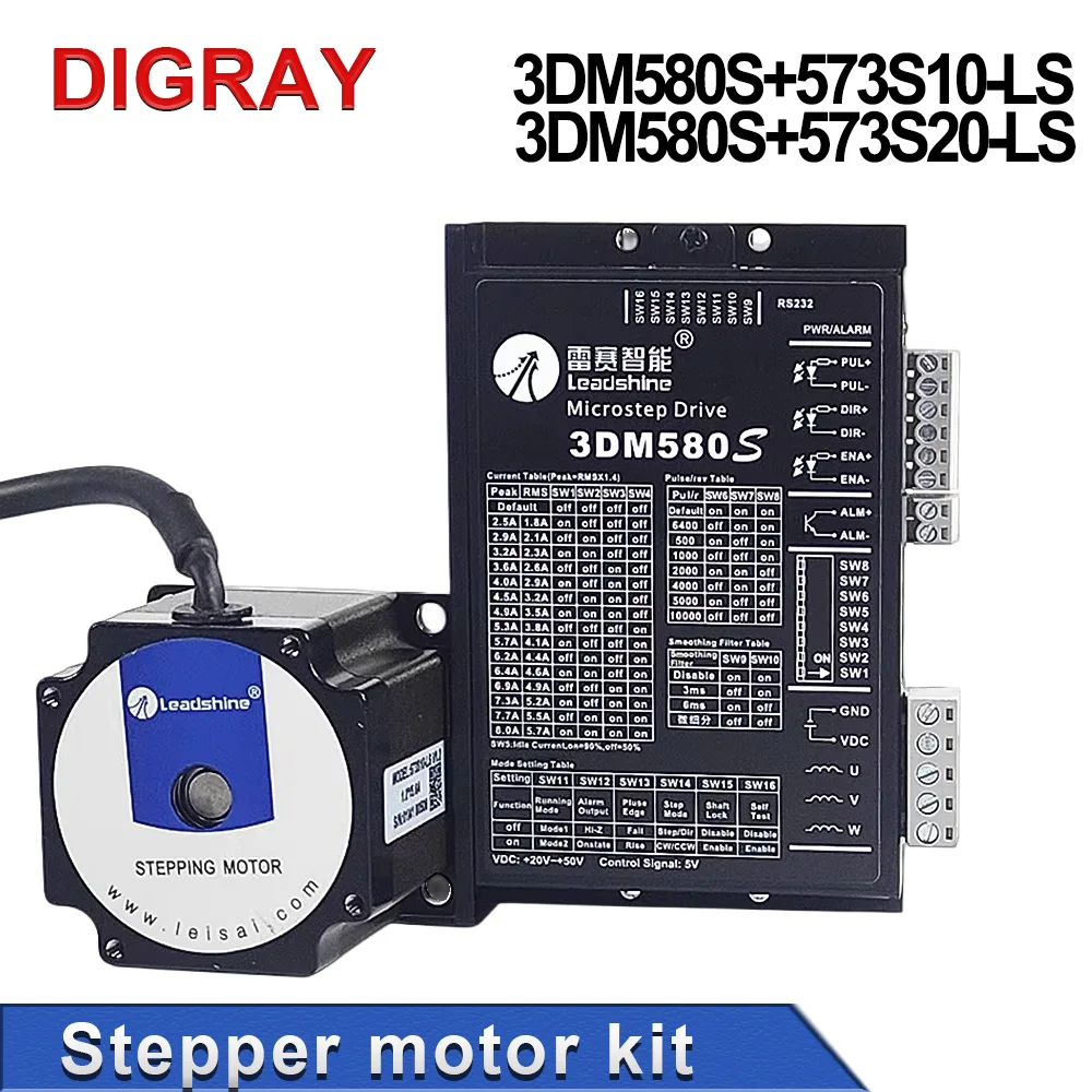 DIGRAY Leadshine Stepper Motor Driver Kit 3 Phase Stepper Motor 3DM580S+573S Series for CNC Router Engraving Milling Machine