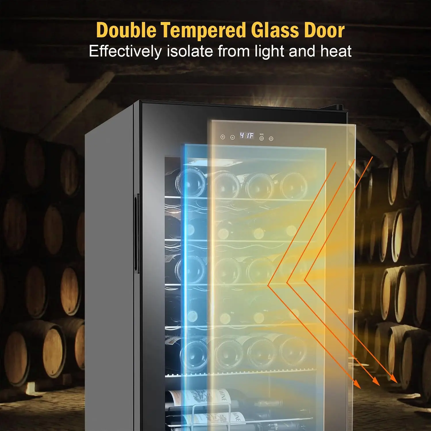 Wine Fridge 24 Bottles, Small Wine Cooler Refrigerator Freestanding with Digital Temperature Control Safety Lock, Frost, Custom - view 6