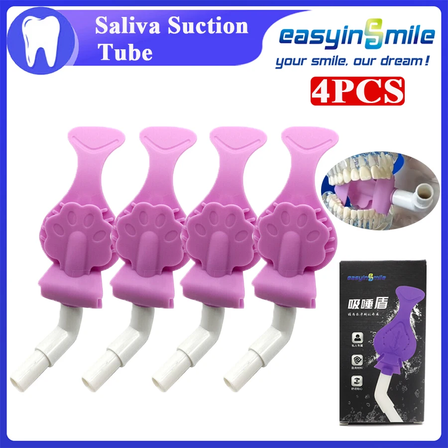 EASYINSMILE 4Pcs Dental Bite Block Saliva Ejector Suction Tube Mouth Opener Prop Lip  Isolation Adapter Dry Sealed Shield HVE