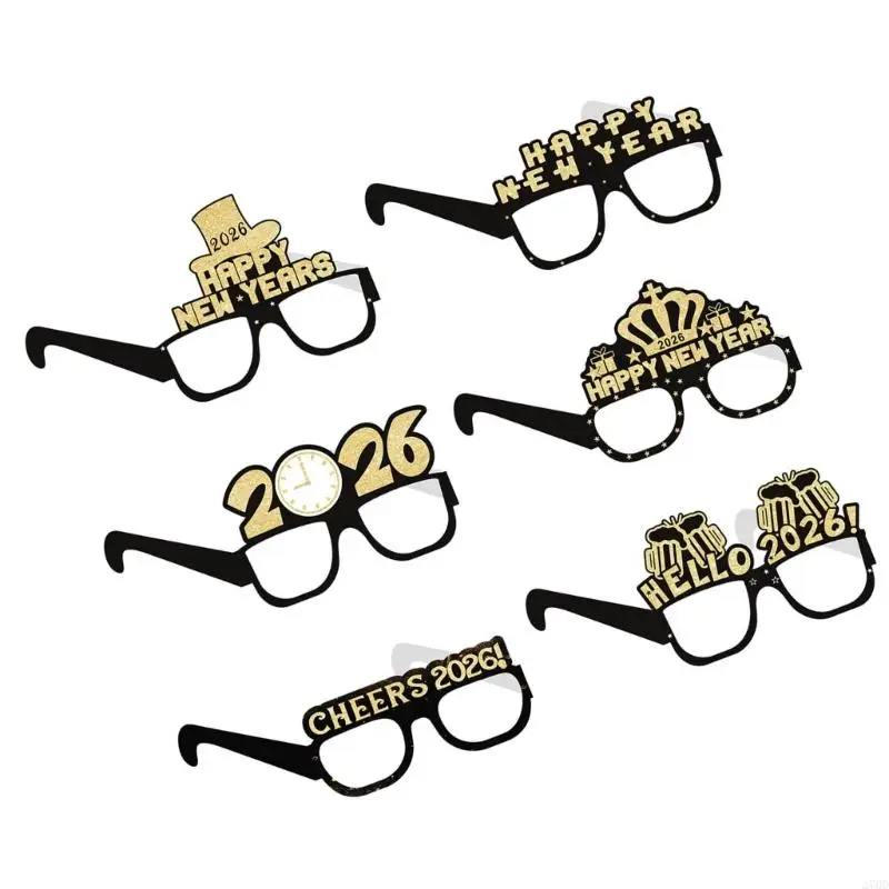 6 قطعة نظارات حفلات عصرية 2026 تصميم ورقي نمط محمول مدمج لرقصات العام الجديد والتجمعات الليلية #2
