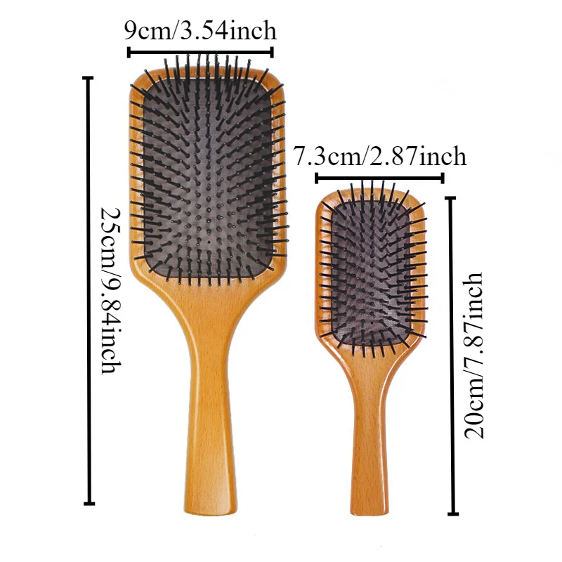 1pc Luxury Beech Wood Hair Brush with Air Cushion, Nylon Bristle Finishing Comb for Normal Hair, Massage Wooden Hairbrush