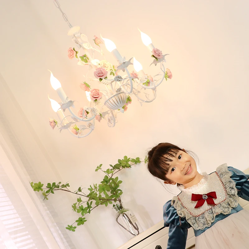 غرفة النوم الريفية الثريا غرفة المعيشة الفرنسية غرفة الأطفال الحديد الزهور النباتات الدافئة الأمريكية الرجعية الطازجة السيراميك مصابيح متدلية #3