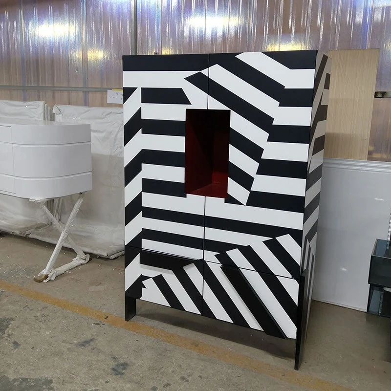 

Cabinet Household black and white striped pattern wine locker