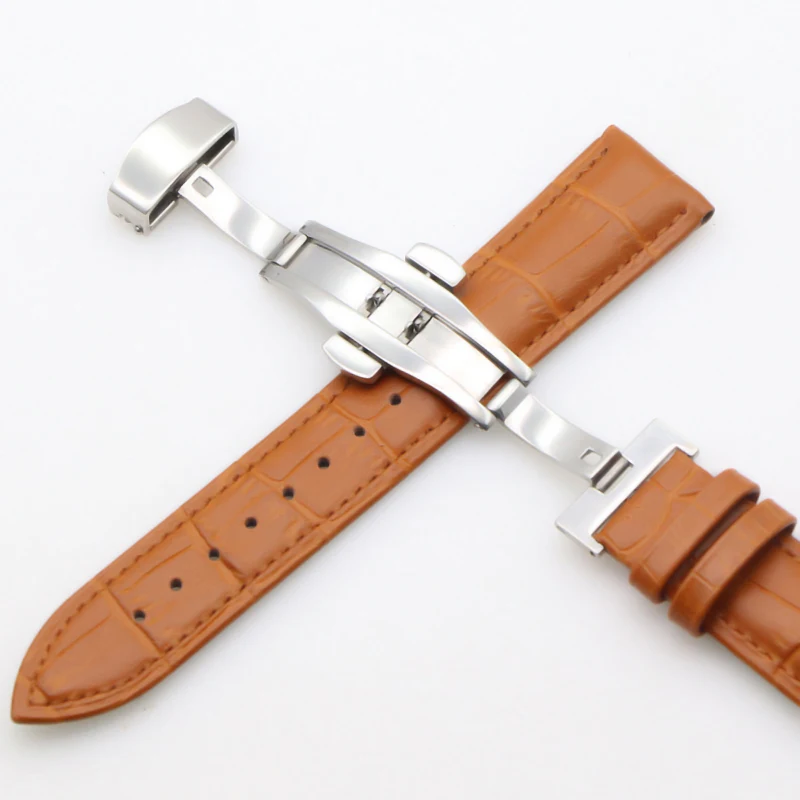 Genuine Leather Watch Straps 18mm20mm22mm24mm Universal Watch Butterfly Buckle Steel Band Buckle Bracelet Bangle Bracelet + Tool