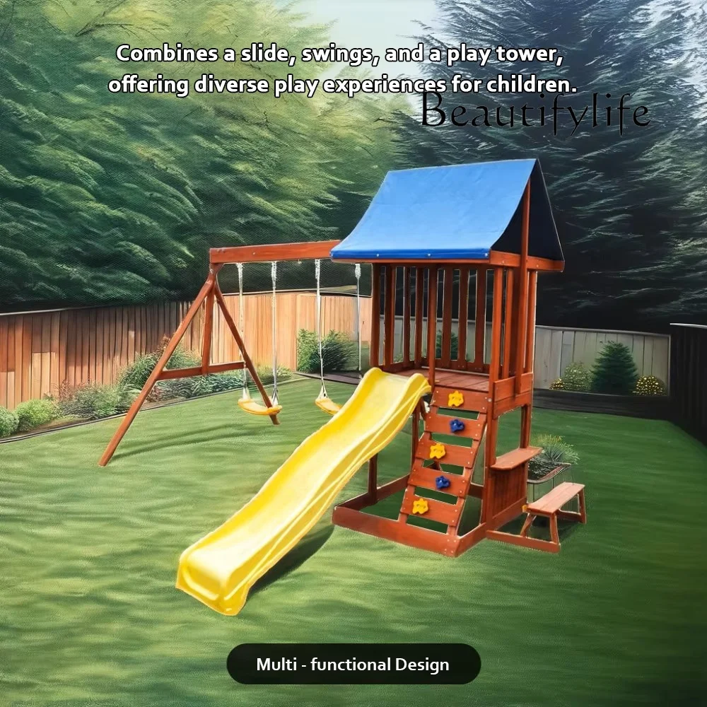 Hillside Play Centre - Garden Courtyard Commercial Outdoor Playground Equipment Kids Slide House Wooden Swing Set For Backyard