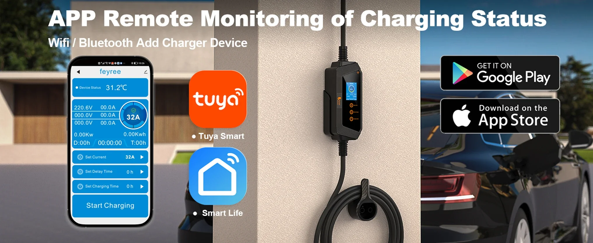 Feyree Typ2 / Typ1 / GBT / TS-NACS Steckdose 32A 7KW 1-Phasig Smart APP Wi-Fi-Steuerung für Heim- und Außenbereich – Detail 13