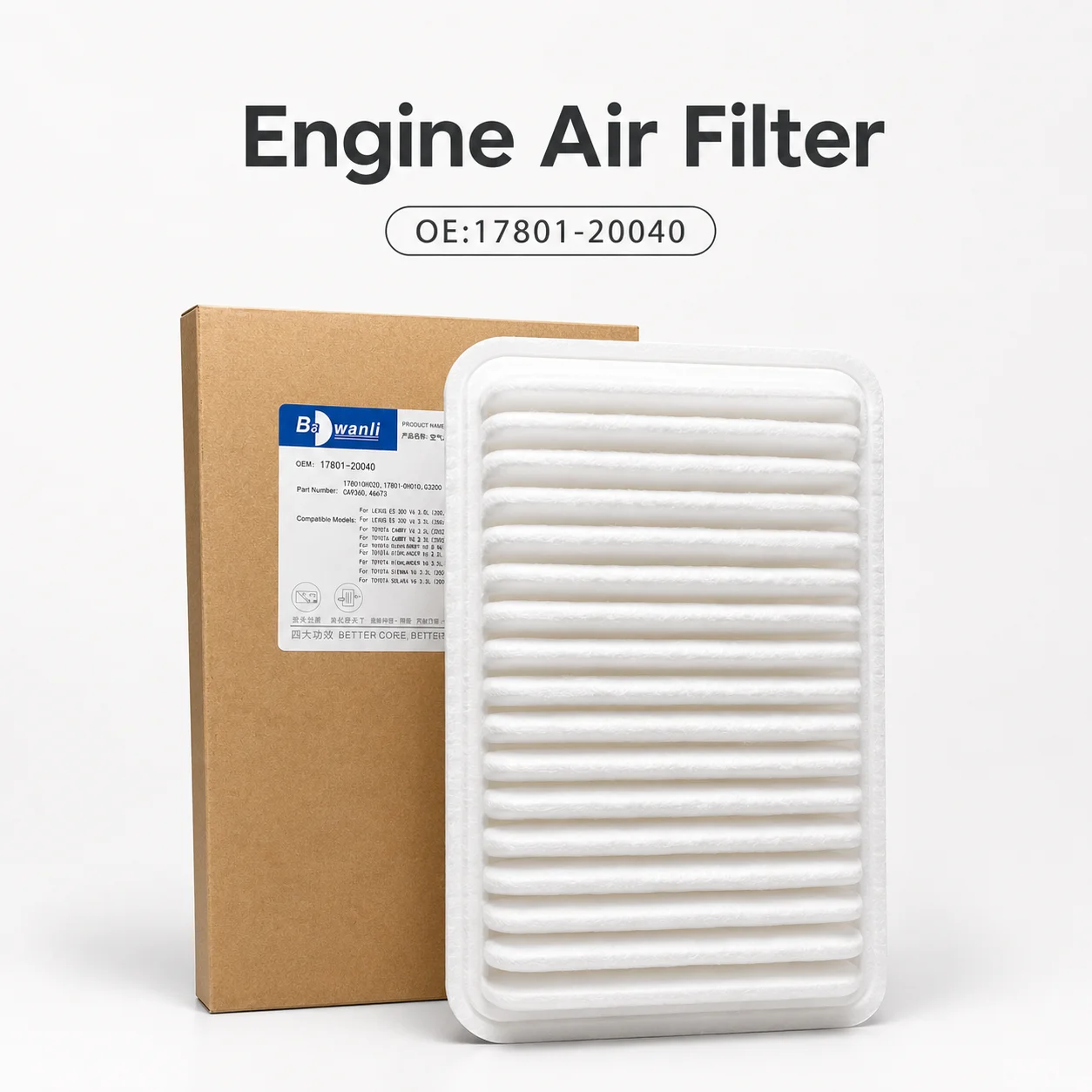 Engine Air Filter,forToyota Camry, Highlander, Sienna, Solara; Lexus ES330, RX300, RX350, RX400h,Replaces 17801-20040