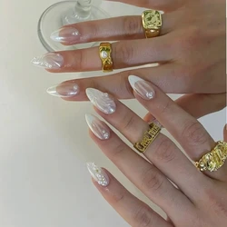 French Handmade Manicure Medium Almond Fake Nails Elegant & Minimalist  Nails Press On Nails Design with Adhesive Nail File Set