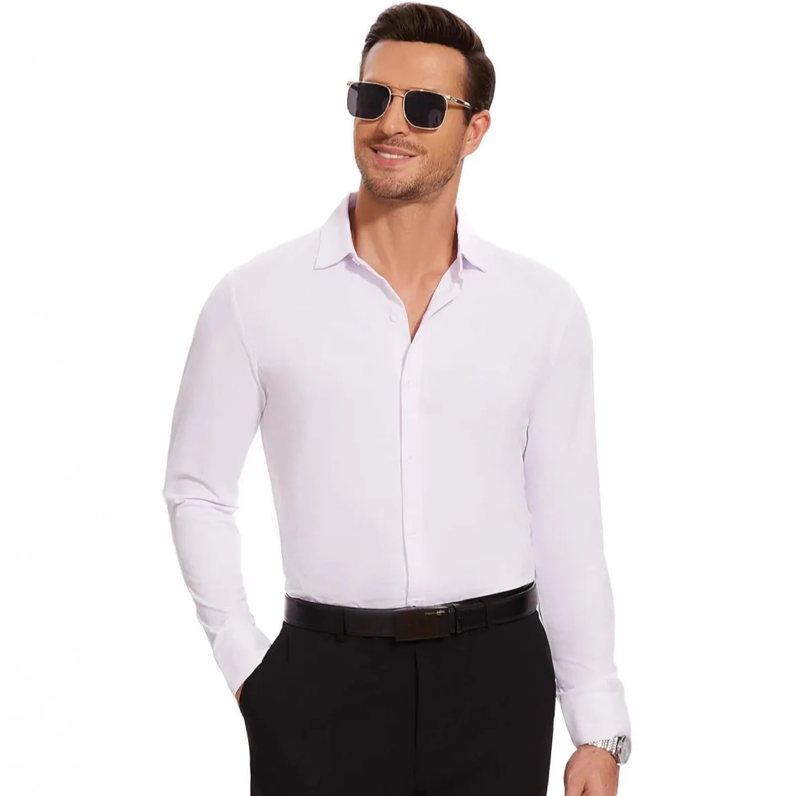 Cross-border High-elastic Shirt Men's Seamless Long-sleeved Solid Color Business Men's Shirt Wrinkle-free Ins Men's Clothing