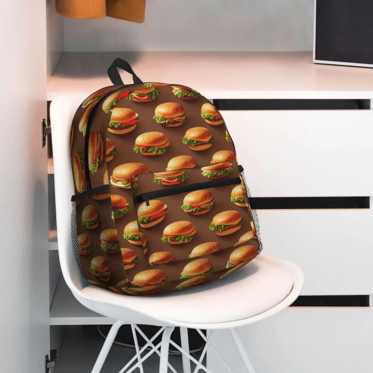 Delicious Hamburger Burger Backpack Daypack Large Capacity Children BookBag School Bag Shoulder Bags for Men Women
