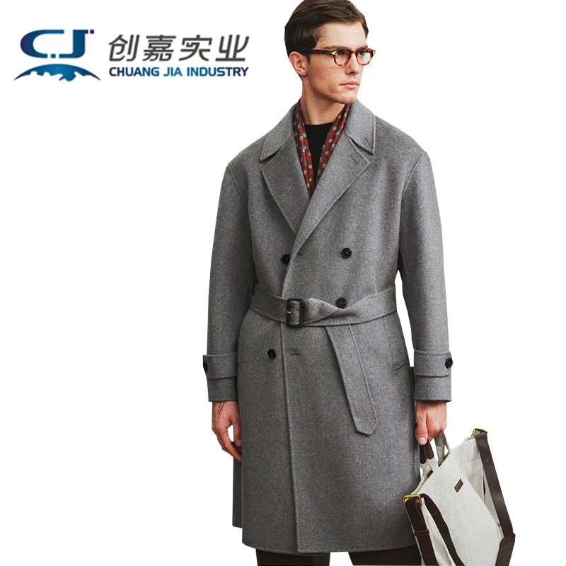 

Мужское длинное пальто из натуральной чистой шерсти с воротником, верхняя одежда средней длины, городская деловая повседневная модная мужская одежда