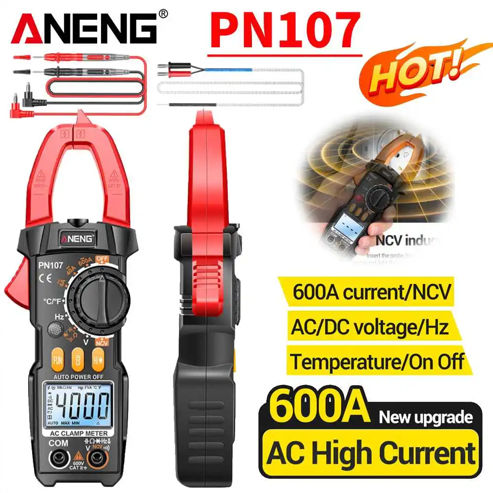 ANENG PN107 Digital Clamp Meter 4000 Counts Voltmeter Ammeter NCV AC/DC Voltage Multitester Electrical Tester Professional Tool