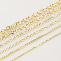 1Meter 1.0-3.5mm 14K/18K Gold Color Plated Brass Flat Cross Chains for DIY Necklace Chains Jewelry Making Findings Supplies