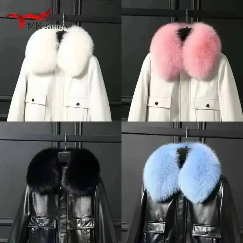 Winter Color Fox Fur Collar Ladies Furry Coat Collar New Style Leather Grass Square Collar Long 50CM Scarf  Women