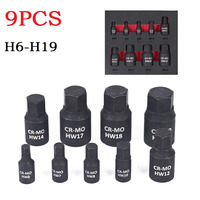 9PCS Hexagon Screwdriver Socket H6 H7 H8 H10 H12 H14 H17 H18 H19 Hex Bit Nuts Driver Socket 1/4inch 3/8inch 1/2inch Hex Shank