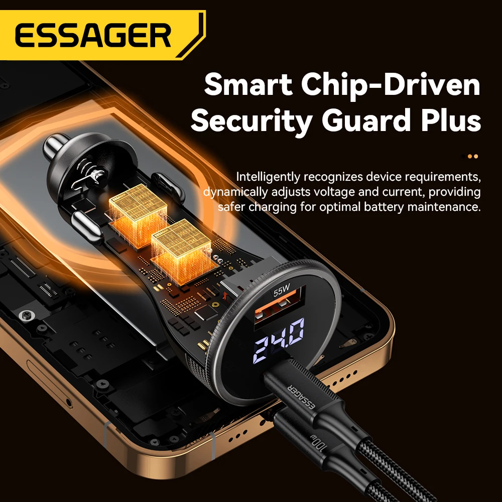 Essager 100W USB C 차량용 충전기 PD3.0 iPhone 16 MacBook Xiaomi 노트북 디지털 디스플레이 용 고속 충전 빠른 충전 4.0 어댑터
