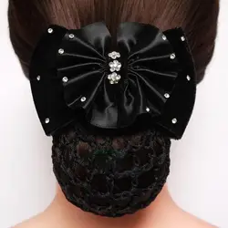 Hot Sale Bow Lady Rhinestone Barrette Hair Clip Cover Net Bun Snood Hair Accessories Bowknot