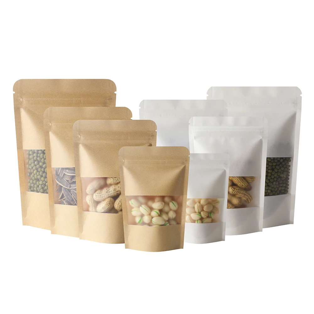 10 Stück/50 Stück aufrechte Dichtungsknochen-Reißverschluss-Kraftpapier-Fensterbeutel für Kekse, Nüsse, Snacks, Tee, Verpackung, Siegel, selbstdichtende Beutel – Detail 10