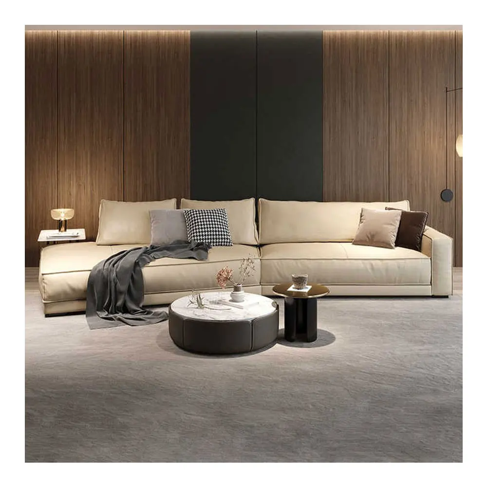 

Italian Minimalist Genuine Leather Sofa Surface Light Luxury Special-shaped Corner Living Room Sofas
