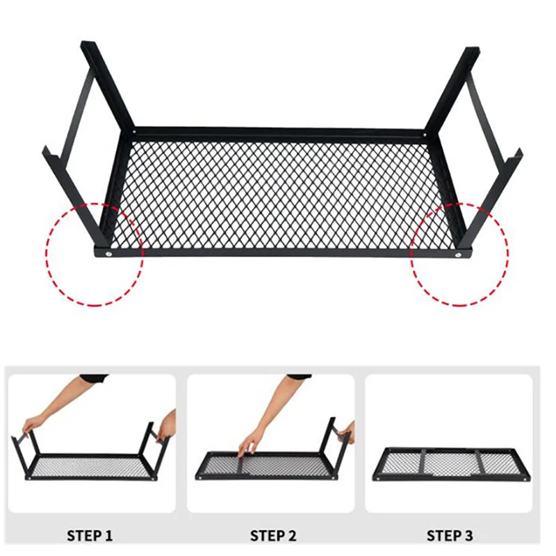 Outdoor Convenient Storage Net Table Camping Barbecue Table Multi-functional Folding Picnic Table Camping Storage Drain Grid