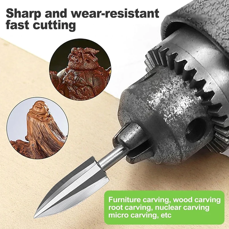 ABDJ-5 قطعة مجموعة لقم الثقب نحت الخشب ، 1/8In عرقوب أداة دوارة الملحقات للنقش ، لقمة ثقب الماس للخشب DIY