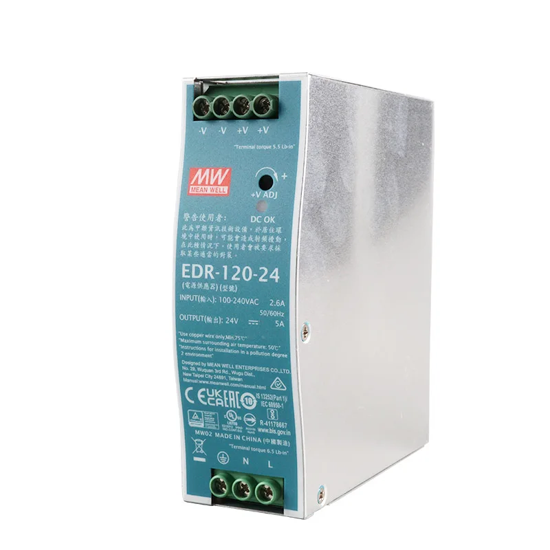 120W 24V 5A Single Output Meanwell Switching Power Supply EDR-120-24 for Industrial Equipment