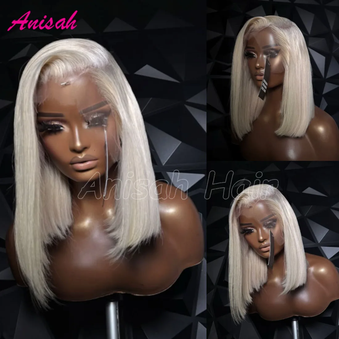 

Short Bob 13x4 Lace Front Human Hair Wig Ash Blonde Lace Frontal Wig Platinum Colored Lace Closure Wigs PrePlucked for Women