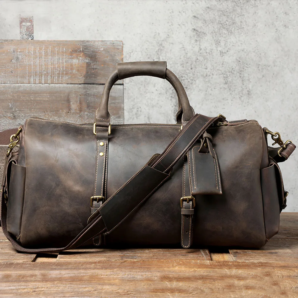 S.WORKER Handgefertigte Reisetasche aus Vollnarbenleder, Echtleder, große Kapazität, Business-Gepäck, Wochenend-Reisetasche – Detail 27