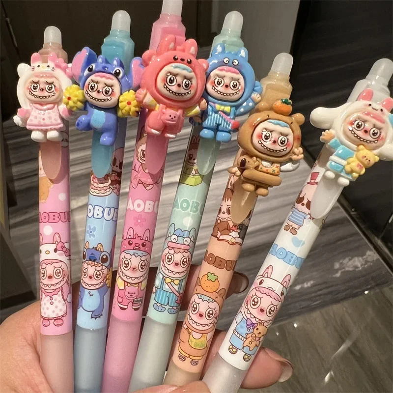 6/36 Pcs/set Cute Labubu Click Pens 0.5 Mm Blue Ink Retractable Printing Pens for Office Back To School Supplies Birthday Gift