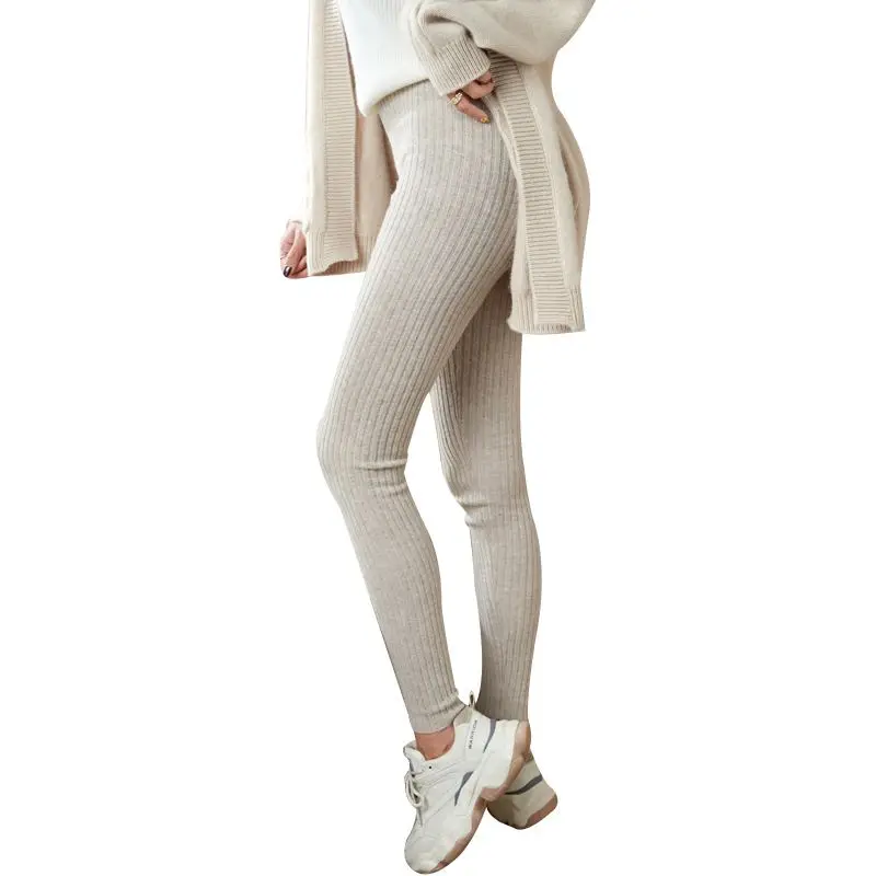 Leggings finos outono inverno feminino cintura alta calças casuais de malha engrossar sólida elasticidade térmica tornozelo comprimento leggins cq131