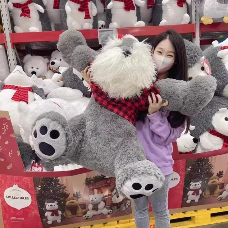 ตุ๊กตาชเนาเซอร์เหมือนจริงพร้อมหมวกซานต้า เสื้อเชิ้ตลายสก๊อต ตุ๊กตาสัตว์นุ่ม ตุ๊กตาขนาดใหญ่ ของขวัญคริสต์มาสสำหรับเด็กและผู้ใหญ่