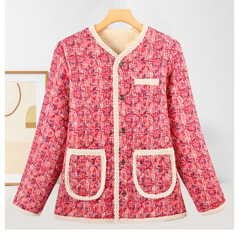 

New Cotton Jacket for Women Winter Fashion Plus Velvet Thickened Home Clothes Temperament Middle-aged Elderly Mothers Wear