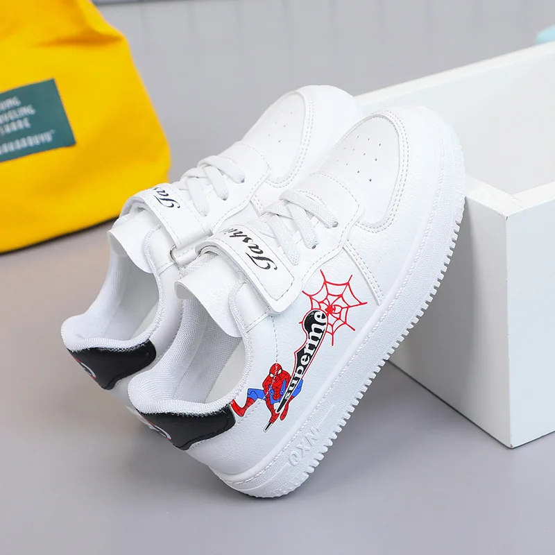 Children's Casual Shoes Cartoon Spring Autumn Fashion Low Top  Boys' Sports PU Leather White Shoes Sneaker Size 25-36