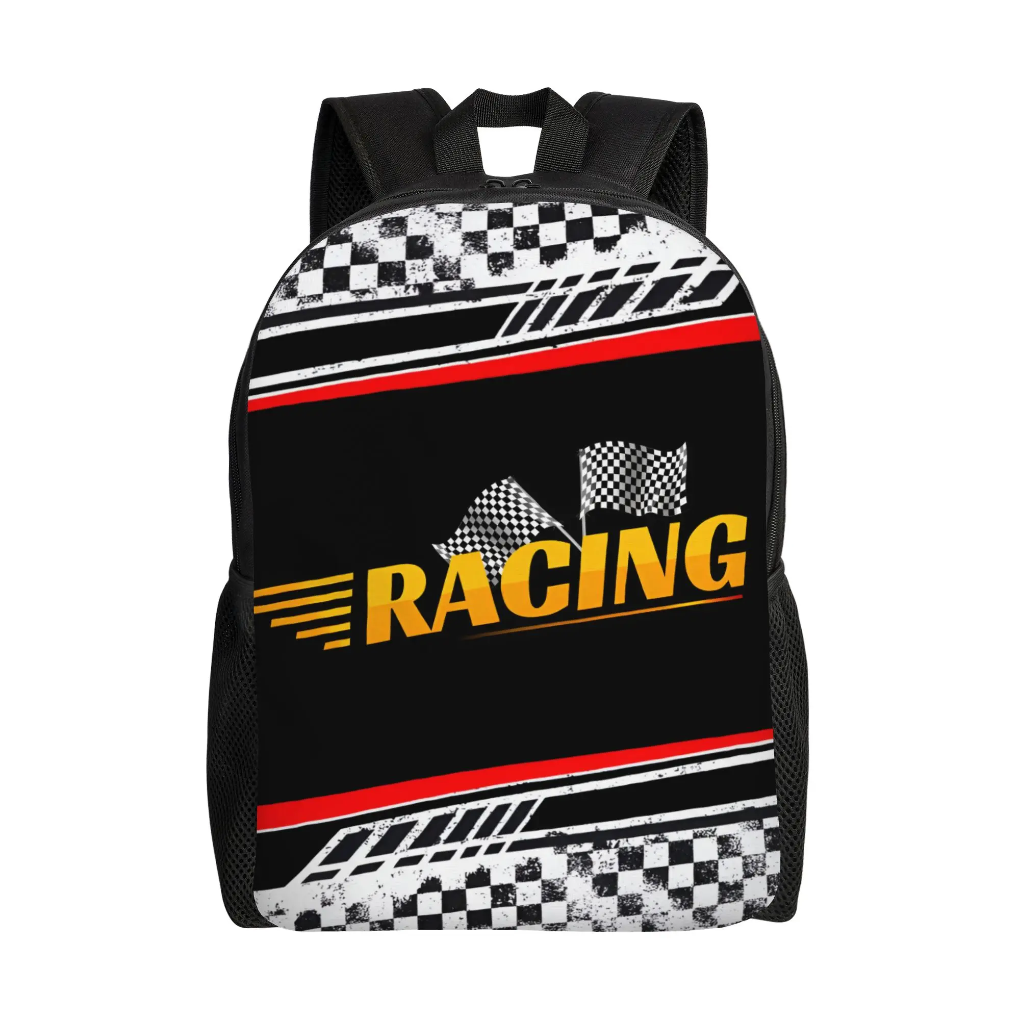 Custom Racing Speed Rally Race Checkered Travel Backpack Men Women School Laptop Bookbag  College Student Daypack Bags